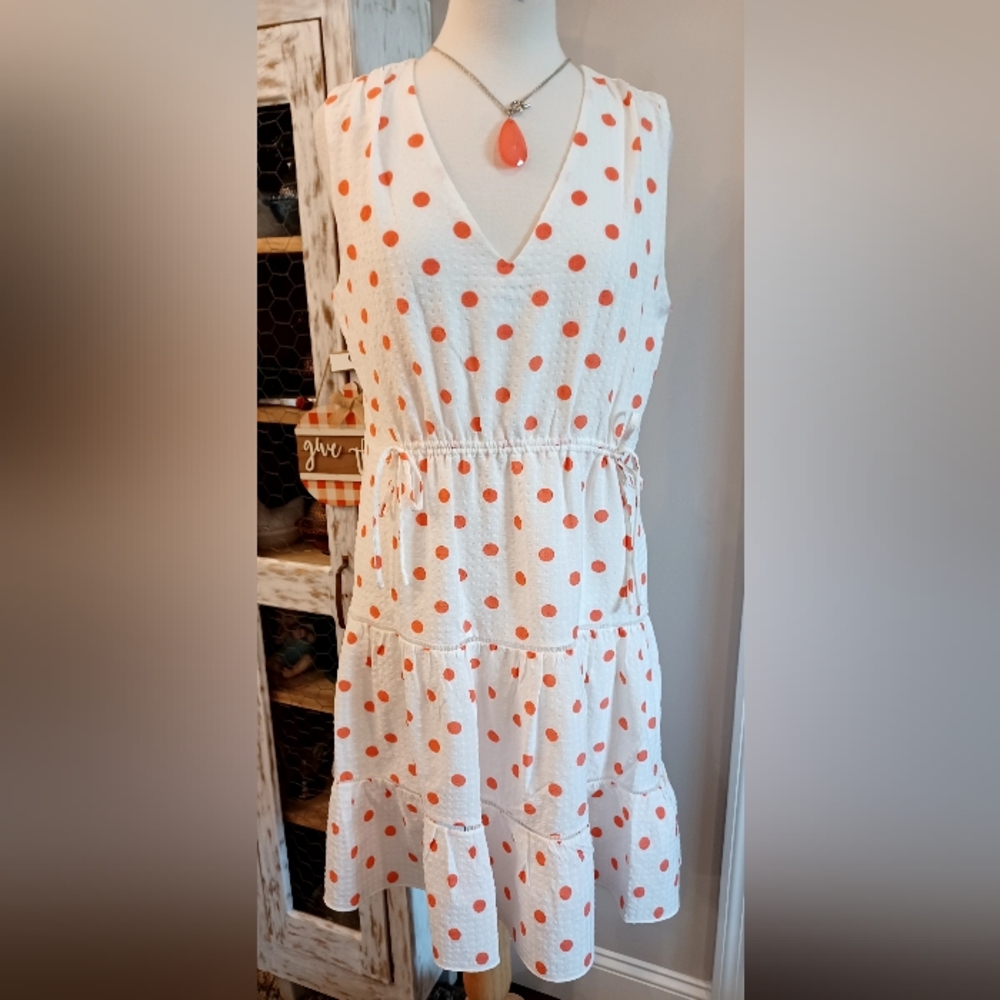Bleeker 126 Polka Dot Babydoll Dress Sz 12 Ivory/Tangerine #0413
